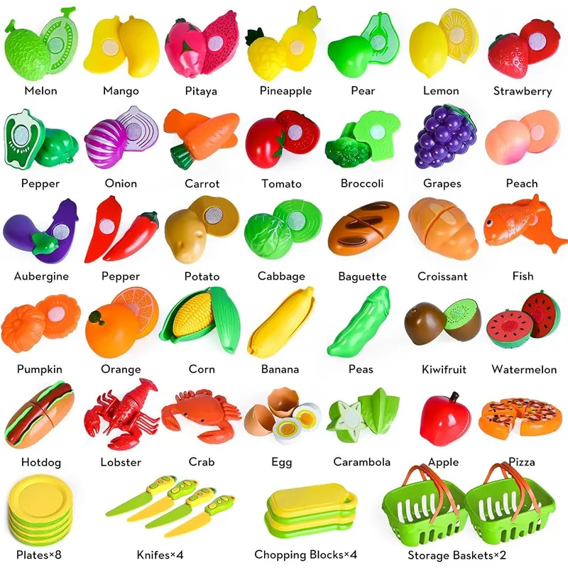 100-Piece Cutting Play Food Set, Green baskets, view 2