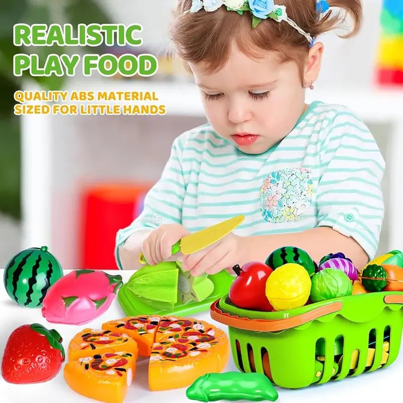 100-Piece Cutting Play Food Set, Green baskets, view 3