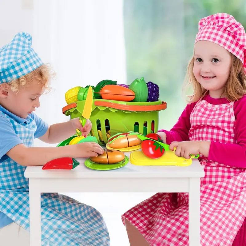 100-Piece Cutting Play Food Set, Green baskets, view 4