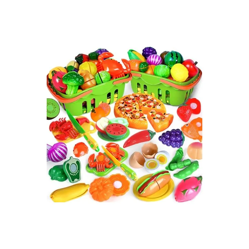 100-Piece Cutting Play Food Set, Green baskets
