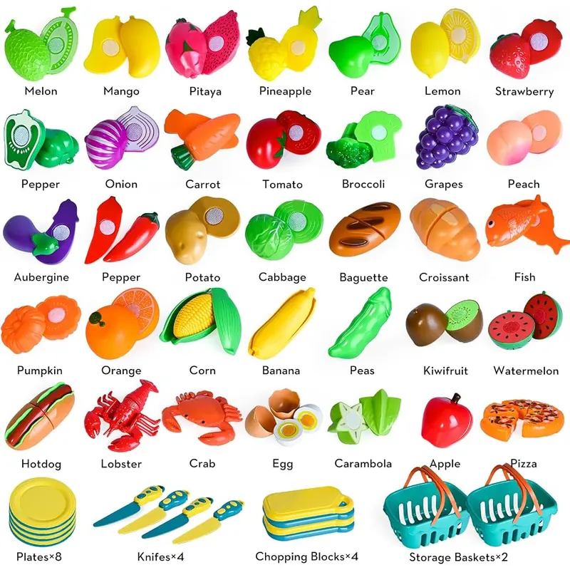 100-Piece Cutting Play Food Set, Teal baskets, view 2