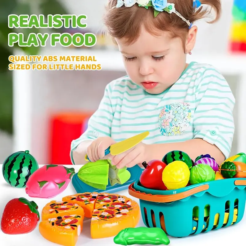 100-Piece Cutting Play Food Set, Teal baskets, view 4