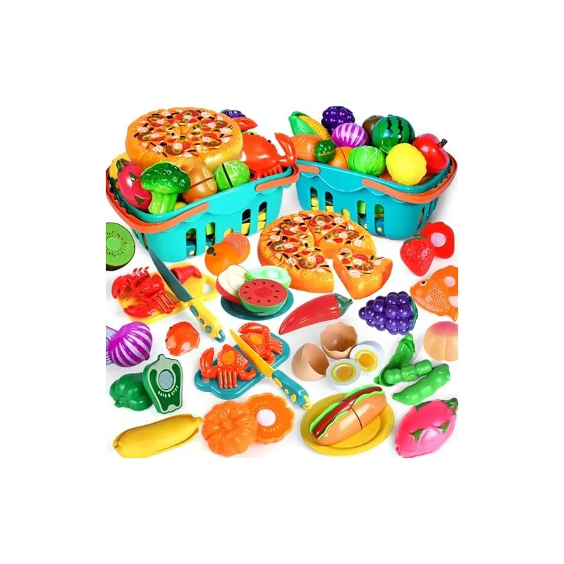100-Piece Cutting Play Food Set, Teal baskets