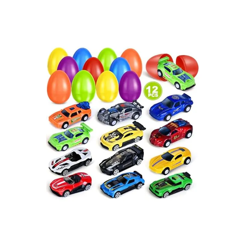 12 Easter Eggs Filled with Die-Cast Racing Cars