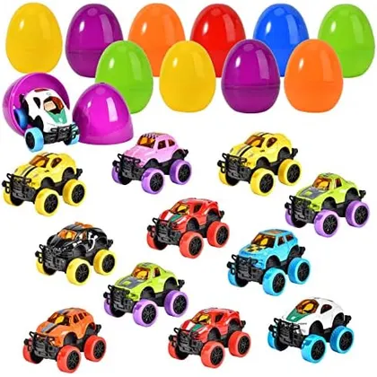 12 Easter Eggs Filled with Pull-Back Monster Trucks