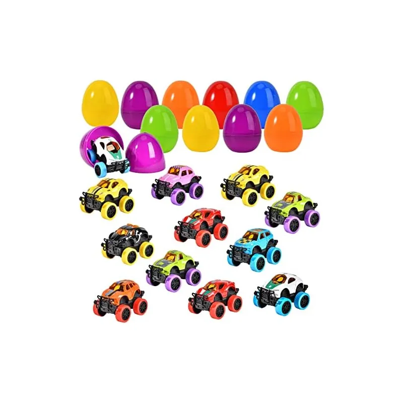 12 Easter Eggs Filled with Pull-Back Monster Trucks