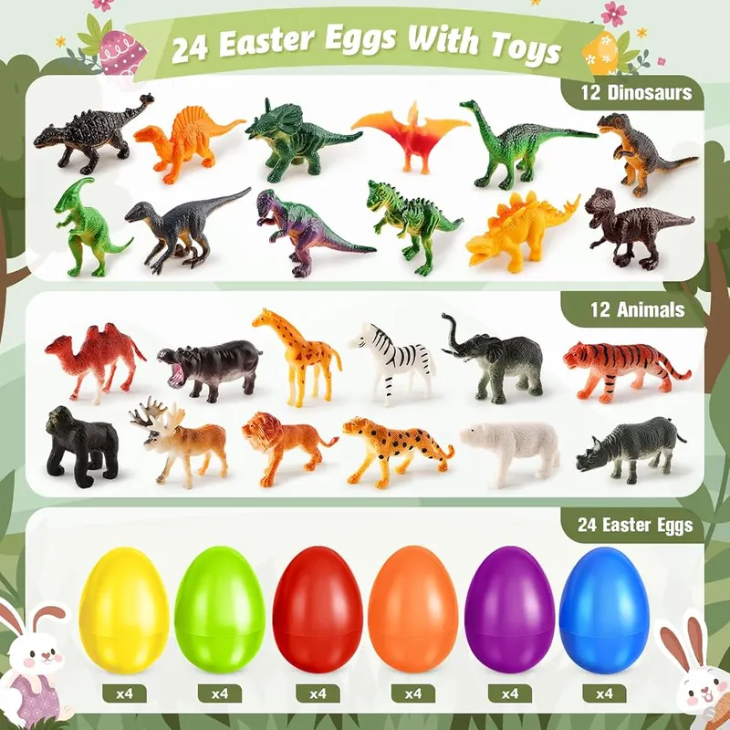24 Easter Eggs Filled with Animal & Dinosaur Toys, view 2