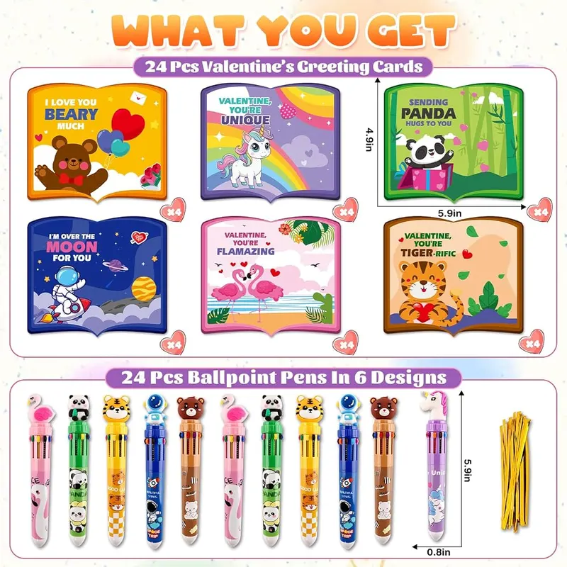 24 Valentine Cards with 10-Color Pens, view 2