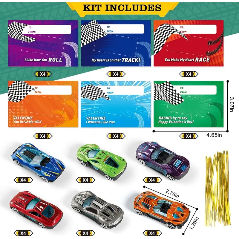 24 Valentine Cards with Die-Cast Racing Cars, view 3