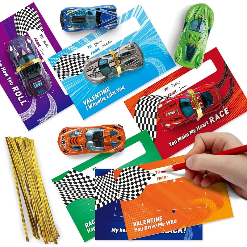 24 Valentine Cards with Die-Cast Racing Cars, view 4