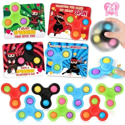 24 Valentine Cards with Fidget Spinners