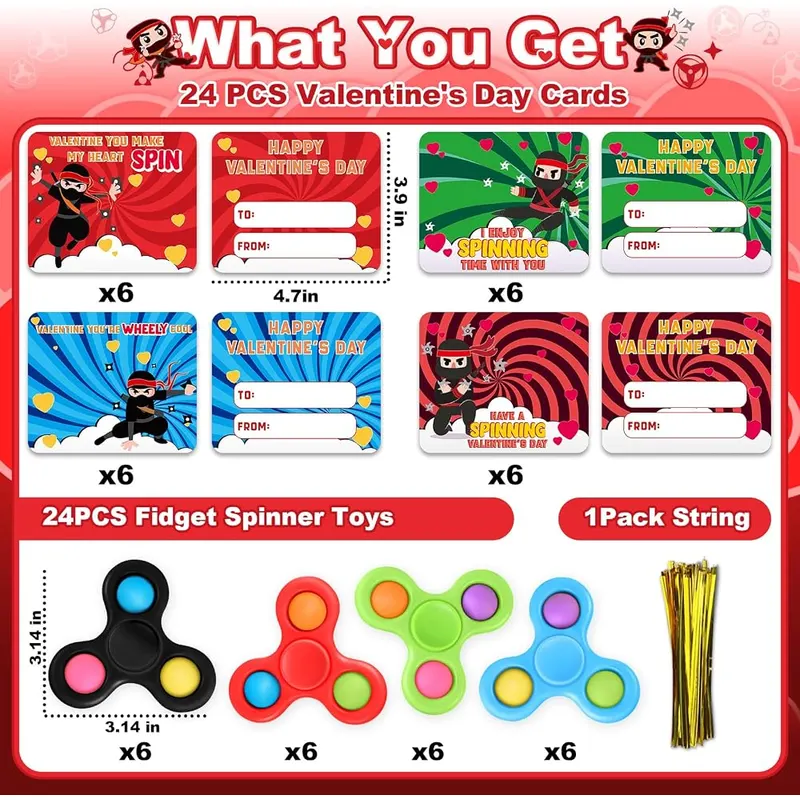 24 Valentine Cards with Fidget Spinners, view 2