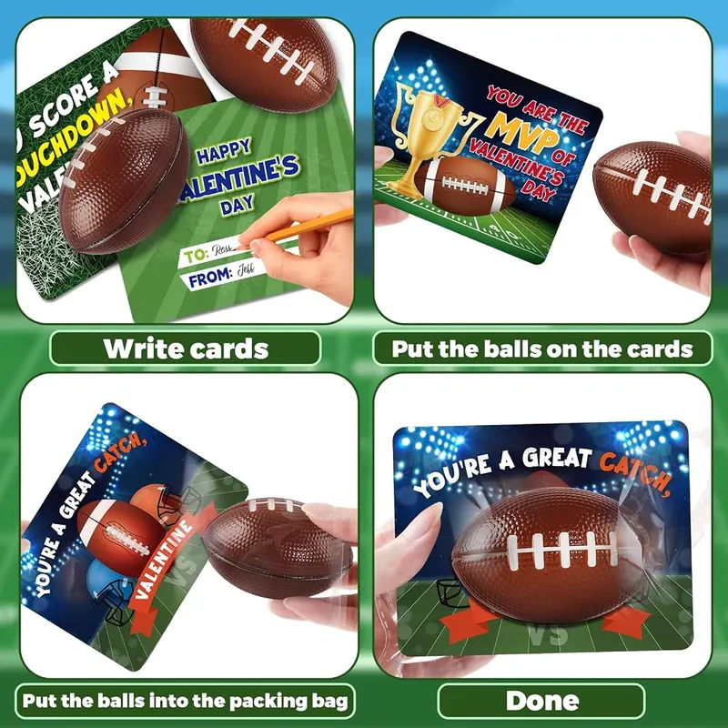 24 Valentine Cards with Foam Footballs, view 3