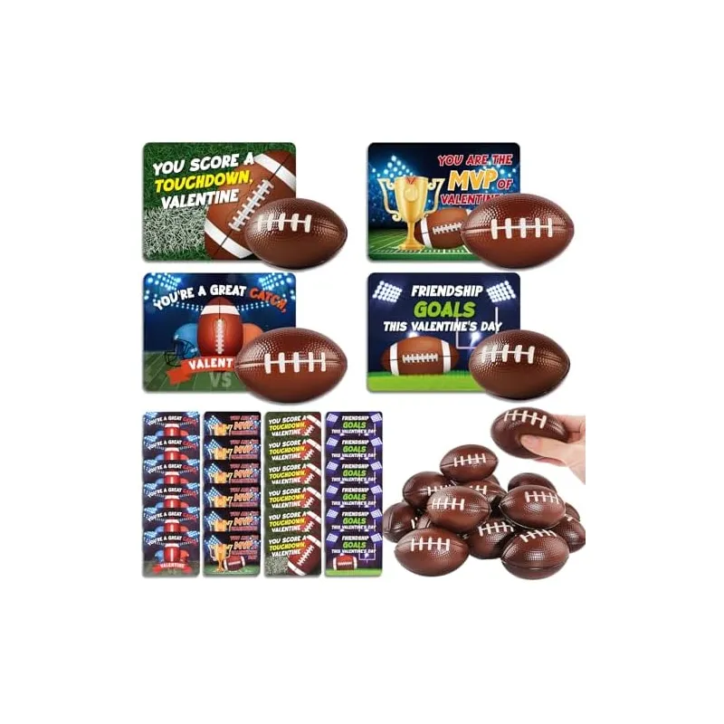 24 Valentine Cards with Foam Footballs