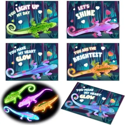 24 Valentine Cards with Glow Lizards, Classroom Cards