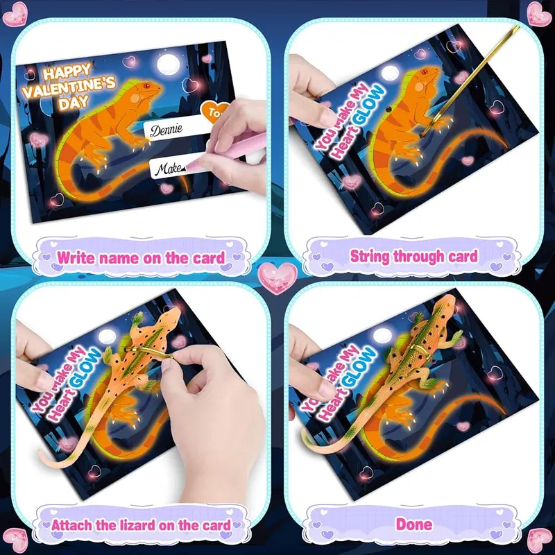 24 Valentine Cards with Glow Lizards, view 3