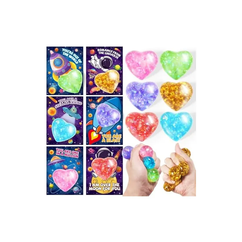 24 Valentine Cards with Heart Squeeze Balls