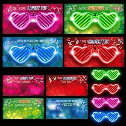 24 Valentine Cards with Light-Up Glasses