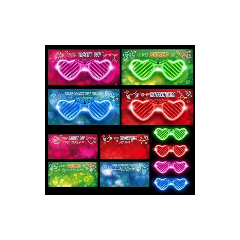 24 Valentine Cards with Light-Up Glasses