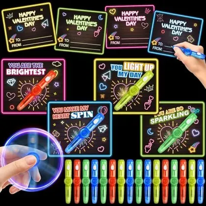 24 Valentine Cards with Light-Up Spinner Pens