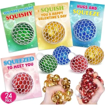 24 Valentine Cards with Mesh Squeeze Balls