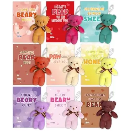 24 Valentine Cards with Mini Plush Bears