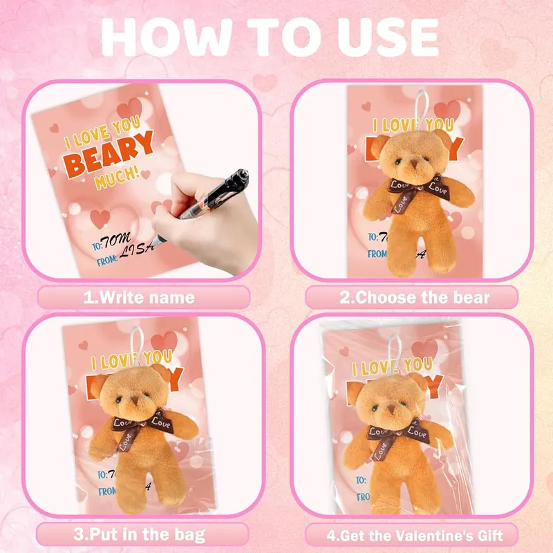 24 Valentine Cards with Mini Plush Bears, view 3