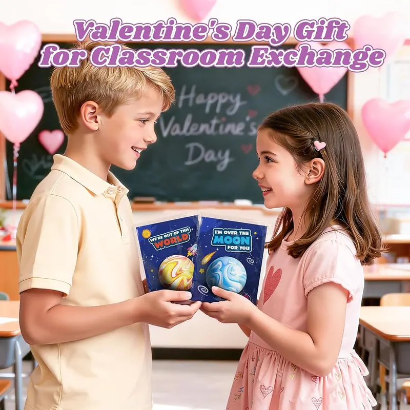 24 Valentine Cards with Planet Squeeze Balls, view 4