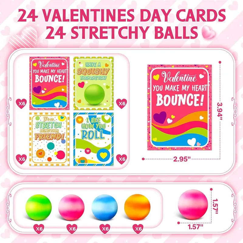 24 Valentine Cards with Rainbow Squeeze Balls, view 2