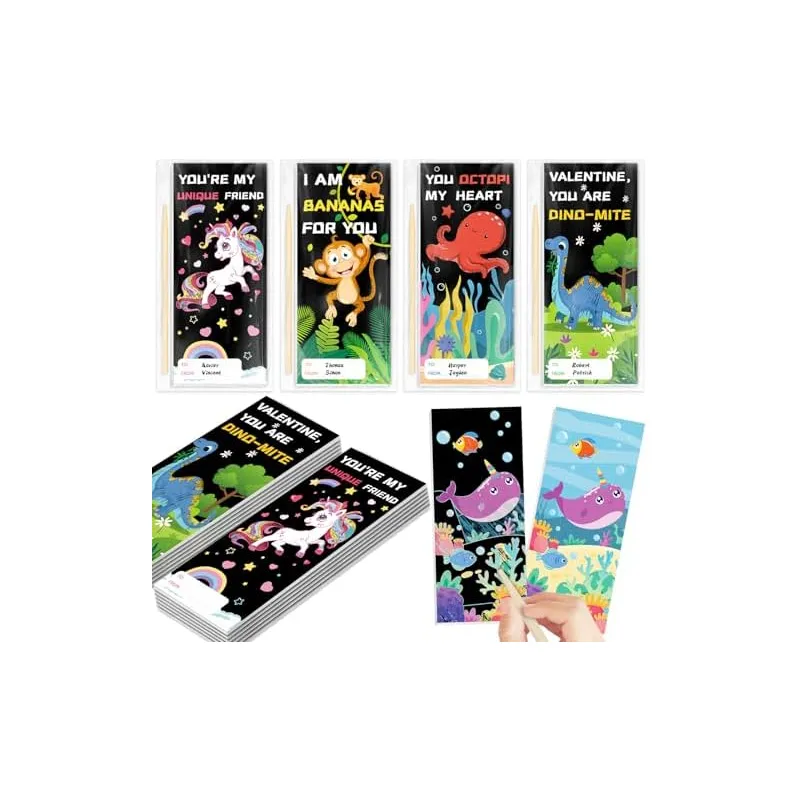 24 Valentine Cards with Scratch Art Notebooks