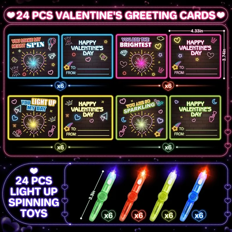 24 Valentine Cards with Spinner Pens, Arcade Cards, view 2