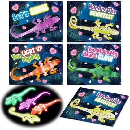 24 Valentine Cards with Toy Lizards