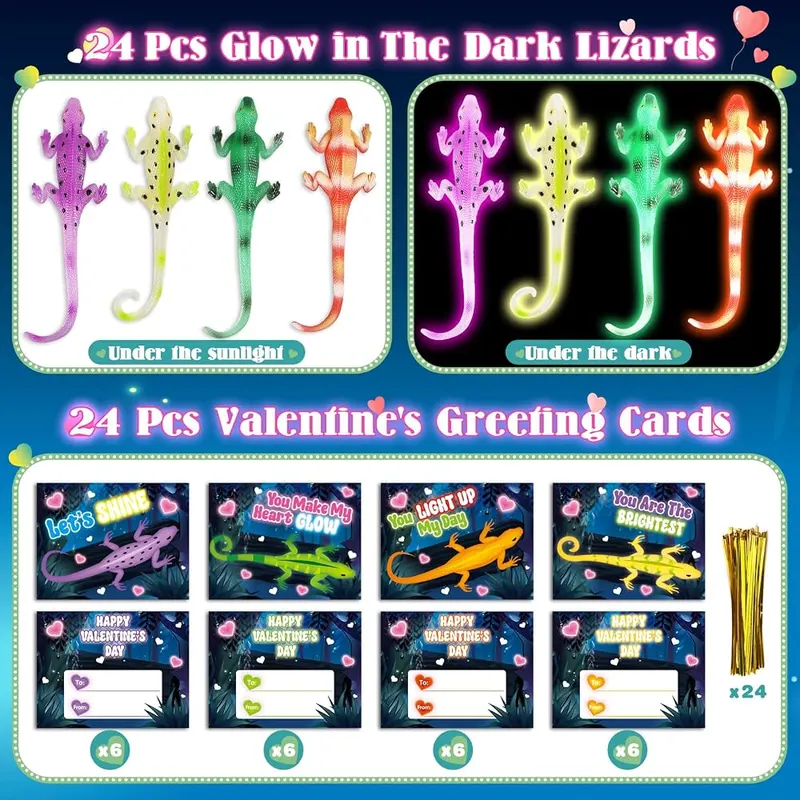 24 Valentine Cards with Toy Lizards, view 2