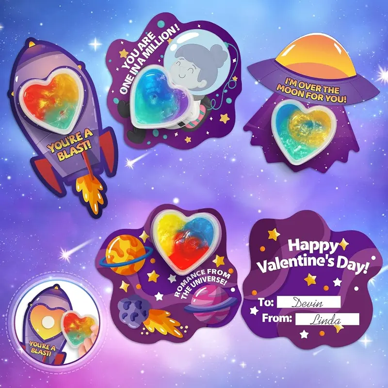 28 Valentine Cards with Galaxy Slime Hearts, view 2