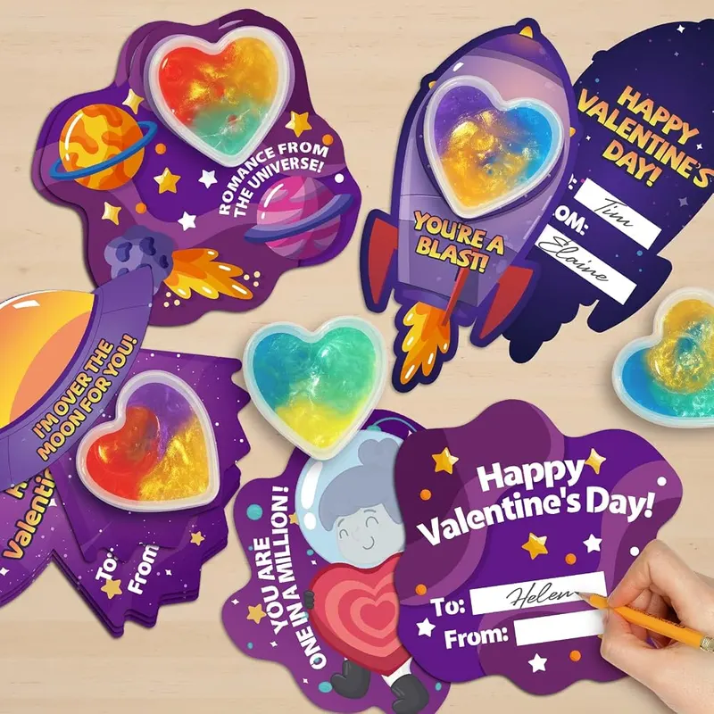 28 Valentine Cards with Galaxy Slime Hearts, view 4
