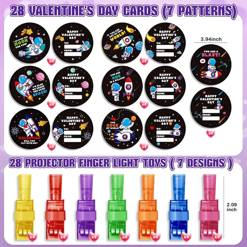 28 Valentine Cards with LED Finger Lights, view 2