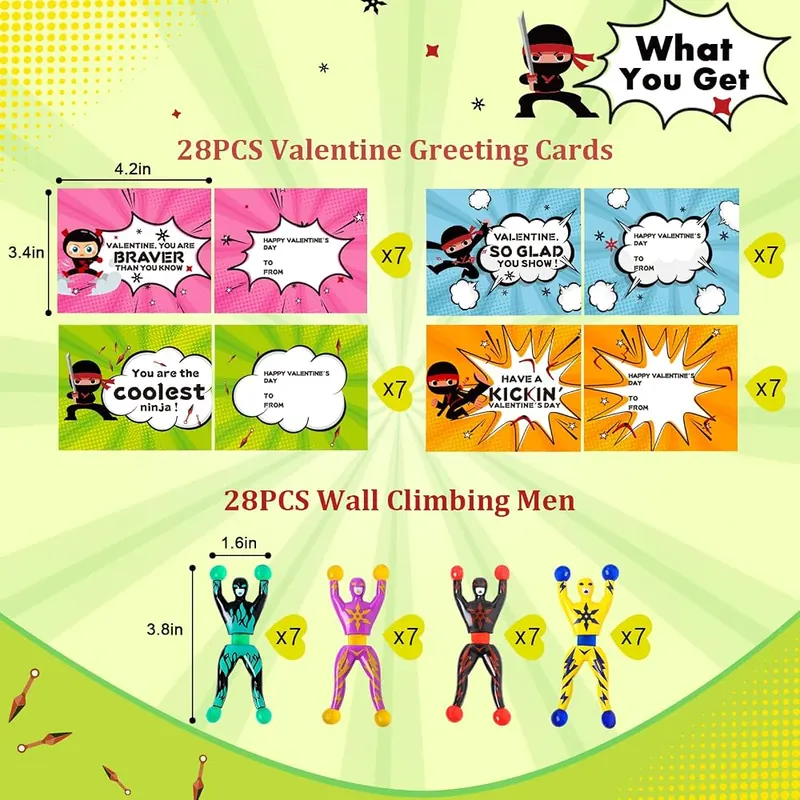 28 Valentine Cards with Wall-Climbing Ninjas, view 2