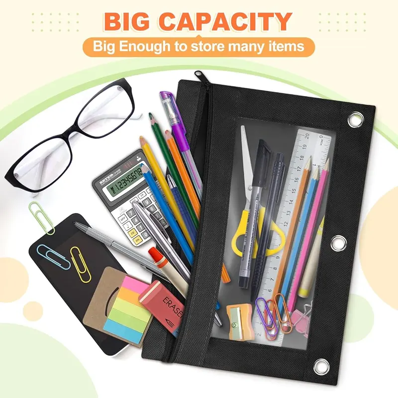 3-Ring Binder Pencil Pouch, Black, view 2