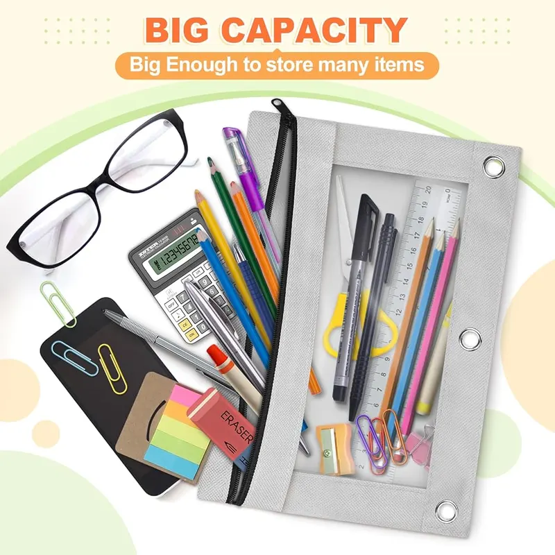 3-Ring Binder Pencil Pouch, Grey, view 2
