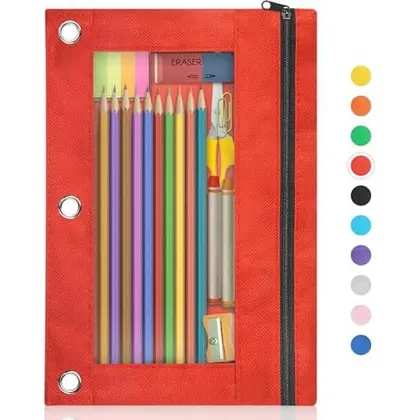 3-Ring Binder Pencil Pouch, Red