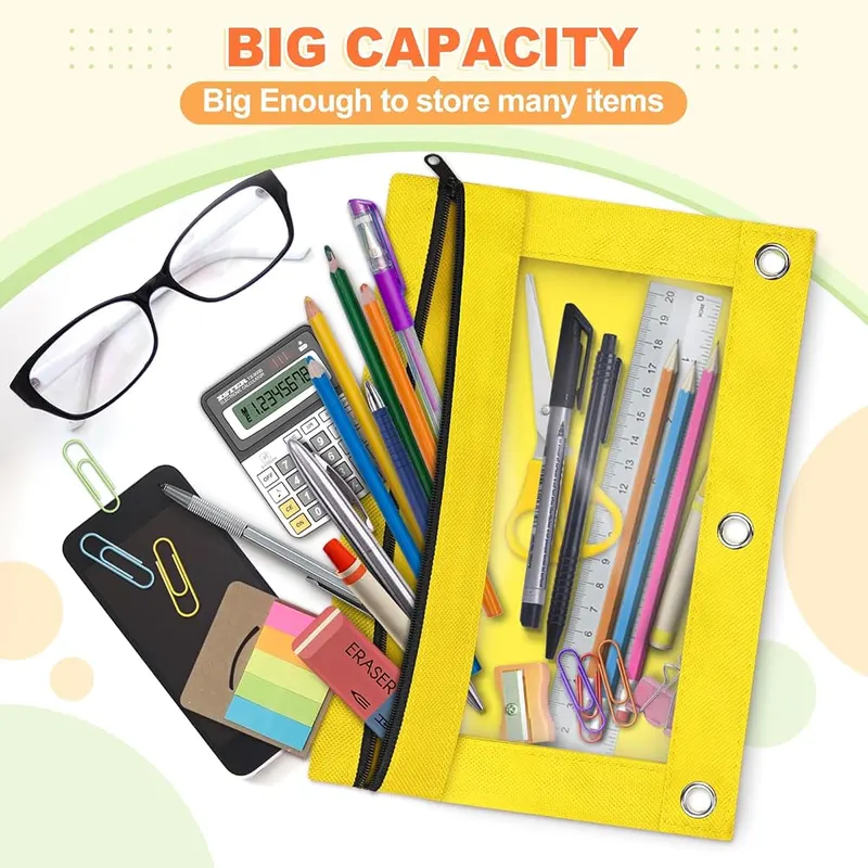 3-Ring Binder Pencil Pouch, Yellow, view 2