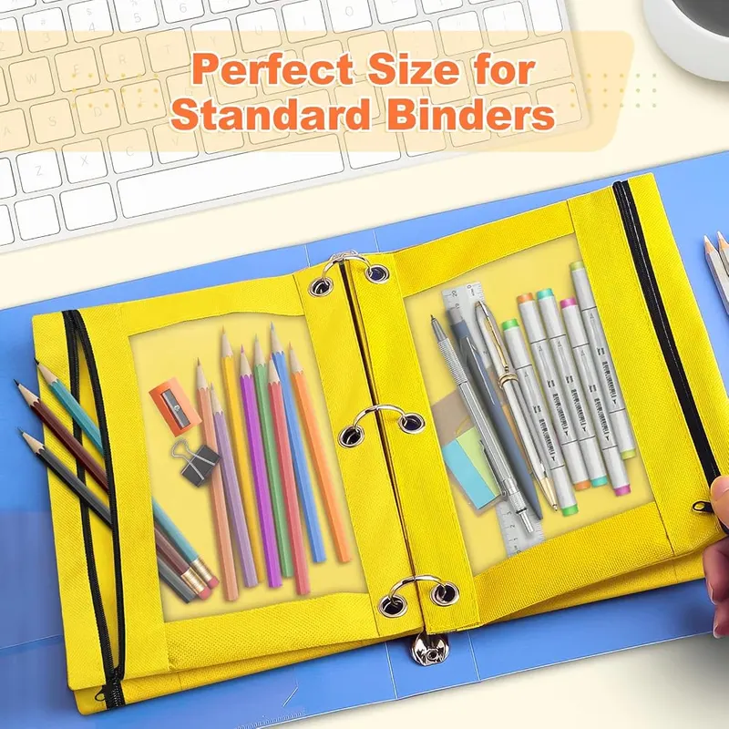 3-Ring Binder Pencil Pouch, Yellow, view 3