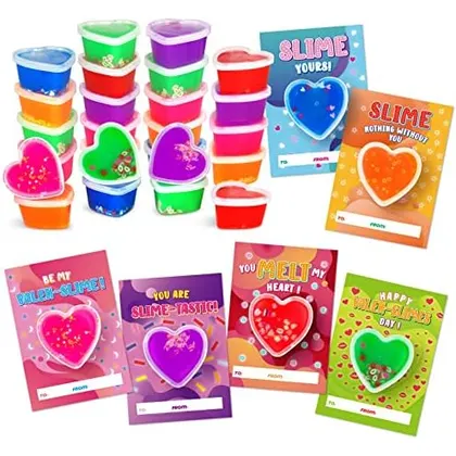 30 Valentine Cards with Heart Slime, Confetti Cards