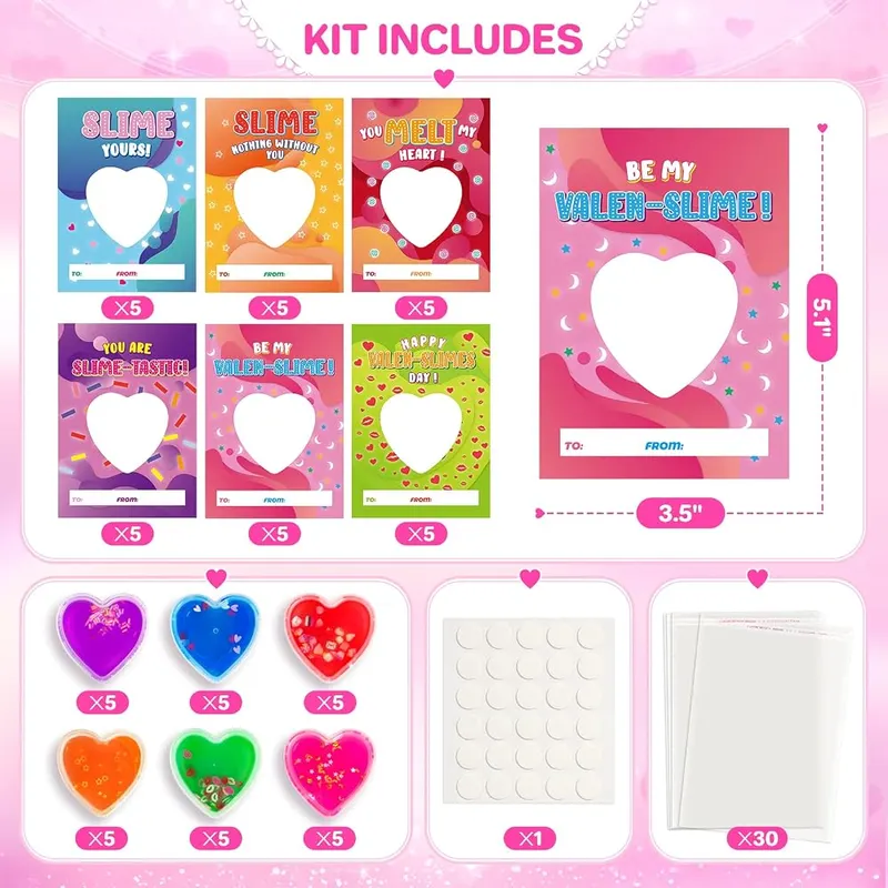 30 Valentine Cards with Heart Slime, Confetti Cards, view 2