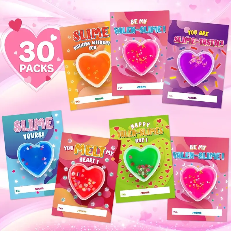 30 Valentine Cards with Heart Slime Tubs, view 2