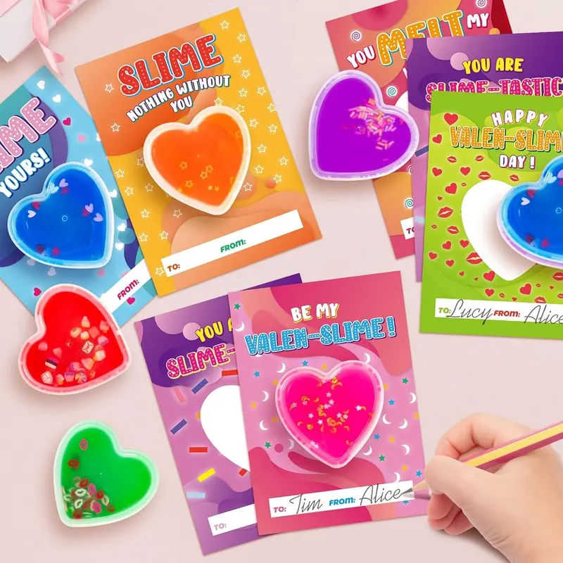 30 Valentine Cards with Heart Slime Tubs, view 4