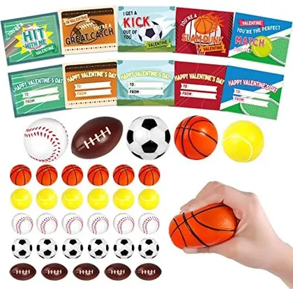 30 Valentine Cards with Mini Sport Balls