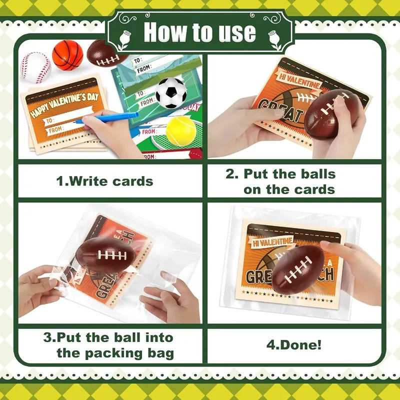 30 Valentine Cards with Mini Sport Balls, view 4