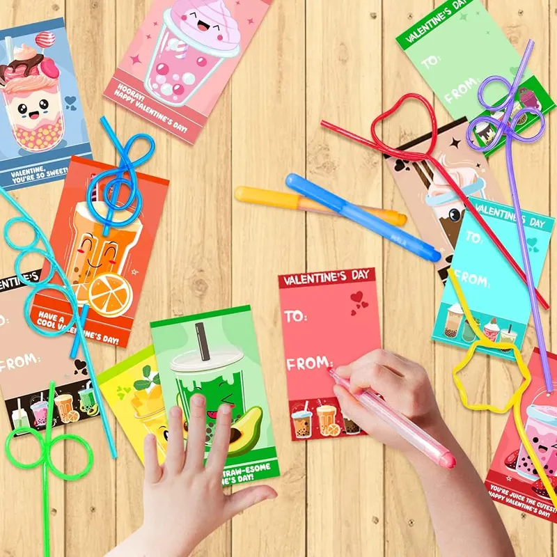 32 Valentine Cards with Crazy Loop Straws, view 4
