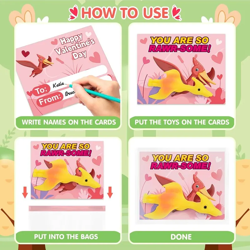 32 Valentine Cards with Slingshot Dinosaurs, view 3